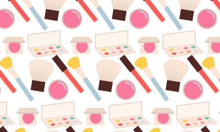 Seamless pattern with cosmetics, beauty accessories, hearts and smiles vectorのイラスト素材