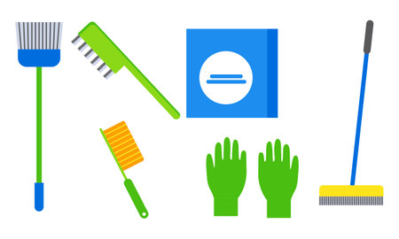 Cleaning service equipment clean worker character conceptのイラスト素材