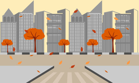 City street of the autumn city illustrationのイラスト素材