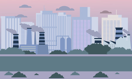 Urban landscape with factory illustrationのイラスト素材