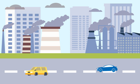 Urban landscape with factory illustrationのイラスト素材