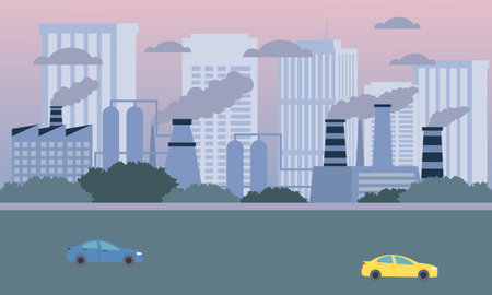 Urban landscape with factory illustrationのイラスト素材