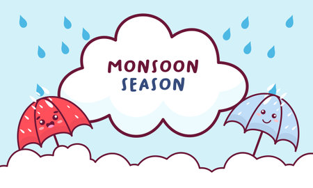 Monsoon season illustration with umbrellas vectorのイラスト素材