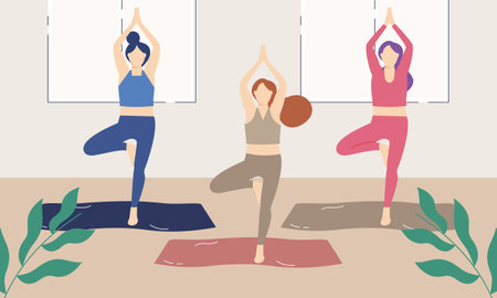 Aerobics class, training, sports activity illustrationのイラスト素材