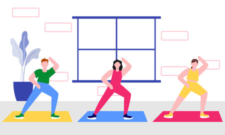 Aerobics class, training, sports activity illustrationのイラスト素材