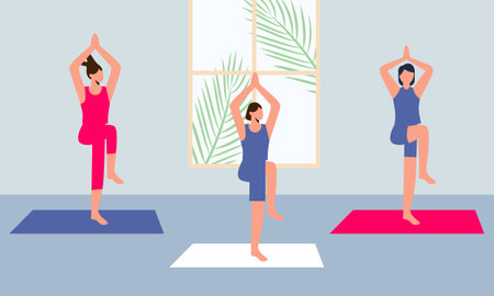 Aerobics class, training, sports activity illustrationのイラスト素材