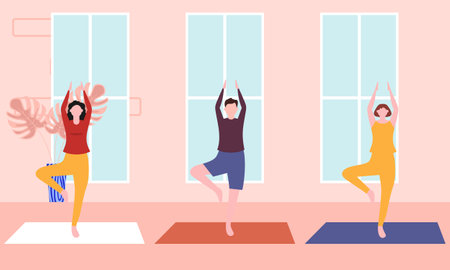 Aerobics class, training, sports activity illustrationのイラスト素材