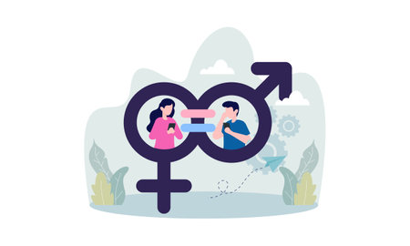 Men and women character on the scales for gender equality vector illustrationのイラスト素材