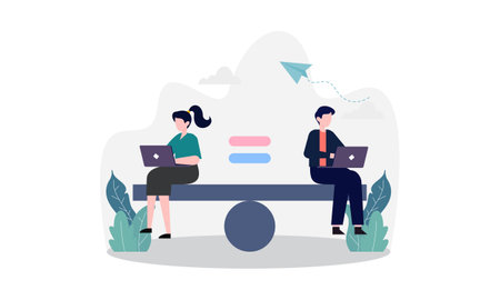 Men and women character on the scales for gender equality vector illustrationのイラスト素材