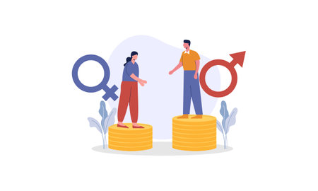Men and women character on the scales for gender equality vector illustrationのイラスト素材