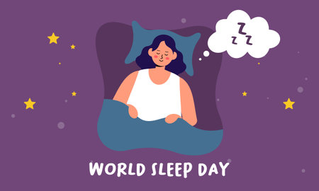 World sleep day. Cute planet Earth sleeping under a blanket on an international holidayのイラスト素材
