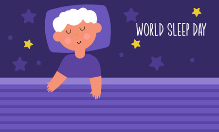 World sleep day. Cute planet Earth sleeping under a blanket on an international holidayのイラスト素材