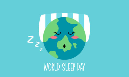 World sleep day. Cute planet Earth sleeping under a blanket on an international holidayのイラスト素材