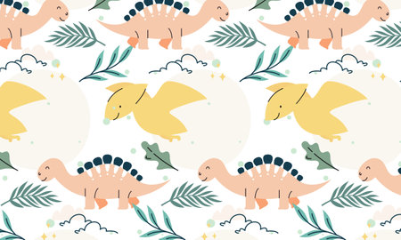 Seamless pattern with cute dinosaur vectorのイラスト素材