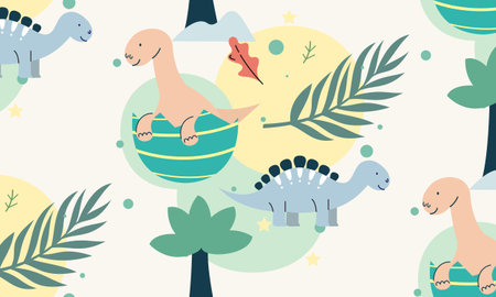 Seamless pattern with cute dinosaur vectorのイラスト素材