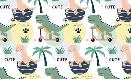 Seamless pattern with cute dinosaur vectorのイラスト素材
