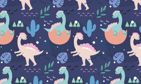 Seamless pattern with cute dinosaur vectorのイラスト素材