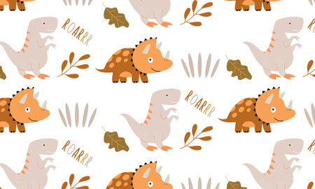Seamless pattern with cute dinosaur vectorのイラスト素材
