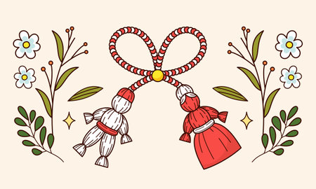 Martisor vector card illustration. March 1st holiday of spring in Romania and Moldovaのイラスト素材