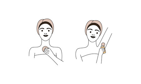 Girl cares for face and body, cosmetics instructionsのイラスト素材