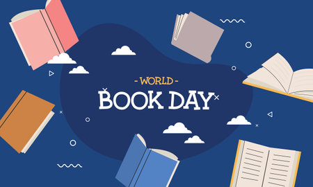 World book day illustration with books and objects related to readingのイラスト素材