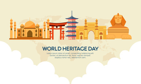 World Heritage Day Post Template Flat Design Illustrationのイラスト素材