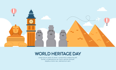 World Heritage Day Post Template Flat Design Illustrationのイラスト素材