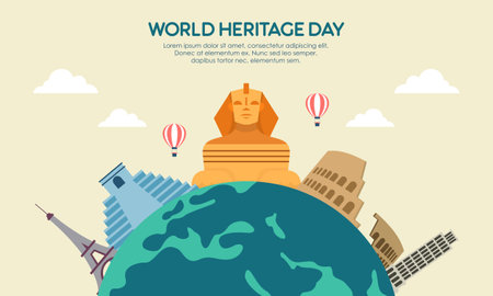 World Heritage Day Post Template Flat Design Illustrationのイラスト素材