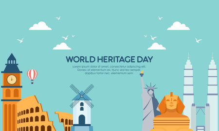World Heritage Day Post Template Flat Design Illustrationのイラスト素材