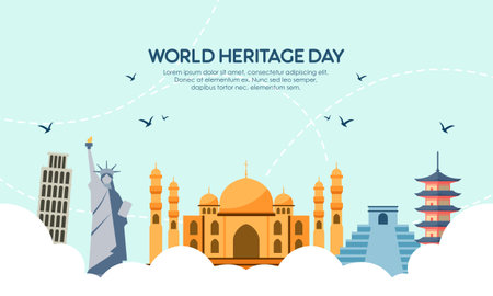 World Heritage Day Post Template Flat Design Illustrationのイラスト素材