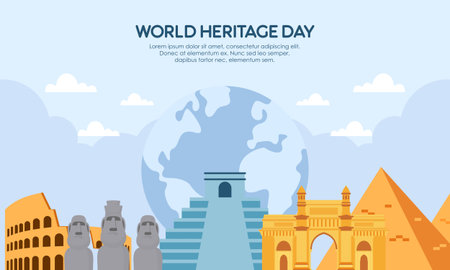 World Heritage Day Post Template Flat Design Illustrationのイラスト素材