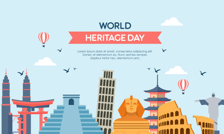 World Heritage Day Post Template Flat Design Illustrationのイラスト素材