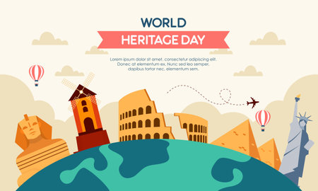 World Heritage Day Post Template Flat Design Illustrationのイラスト素材