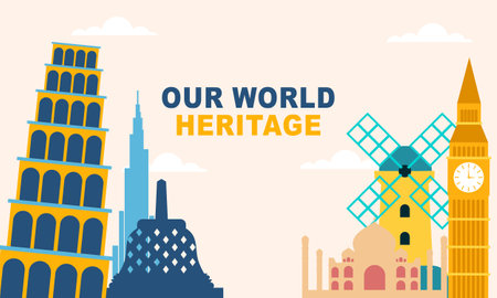 World Heritage Day Post Template Flat Design Illustrationのイラスト素材
