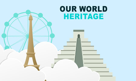 World Heritage Day Post Template Flat Design Illustrationのイラスト素材