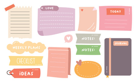 Cute hand drawn planner, journal, notepad, paper vector illustrationのイラスト素材