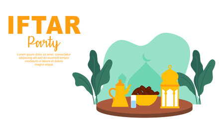 Iftar party celebration concept flyer vector illustrationのイラスト素材