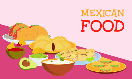 Mexican Food Signature Dishes Illustrationのイラスト素材