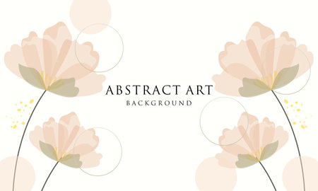 Abstract art background vector. Line art flower and botanical leavesのイラスト素材