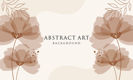 Abstract art background vector. Line art flower and botanical leavesのイラスト素材