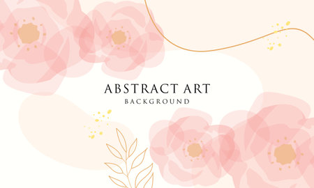 Abstract art background vector. Line art flower and botanical leavesのイラスト素材