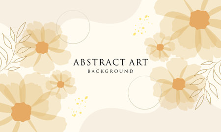Abstract art background vector. Line art flower and botanical leavesのイラスト素材