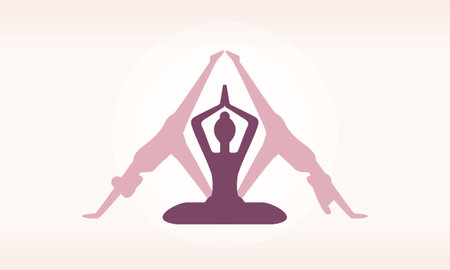 Yoga Day meditation parvastasna pose banner against pink lotus petals with beautiful gradient vectorのイラスト素材