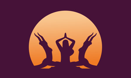 Yoga Day meditation parvastasna pose banner against pink lotus petals with beautiful gradient vectorのイラスト素材