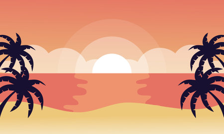 Summer beach vacation scene illustrationのイラスト素材
