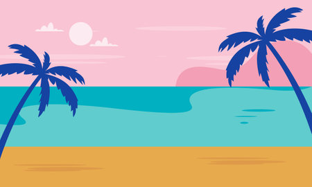Summer beach vacation scene illustrationのイラスト素材