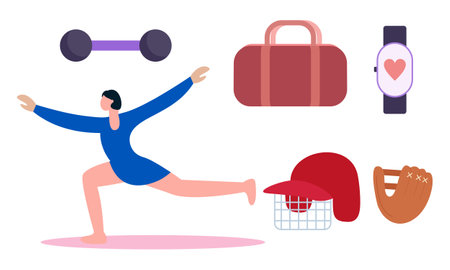 Sport equipment, gym accessory, people athlete setのイラスト素材