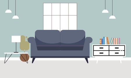 Living room with furniture. Cozy interior with sofa and tvのイラスト素材