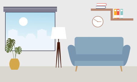 Living room with furniture. Cozy interior with sofa and tvのイラスト素材