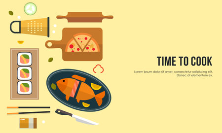 Dining table with dishes in top view. Restaurant asian cuisineのイラスト素材